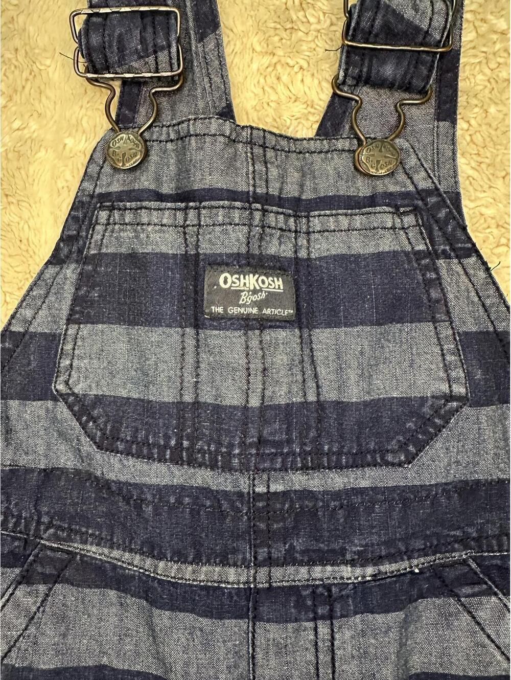 OshKosh B'gosh cotton overalls 4T navy/chambray striped classic vintage-inspired - Picture 4 of 10